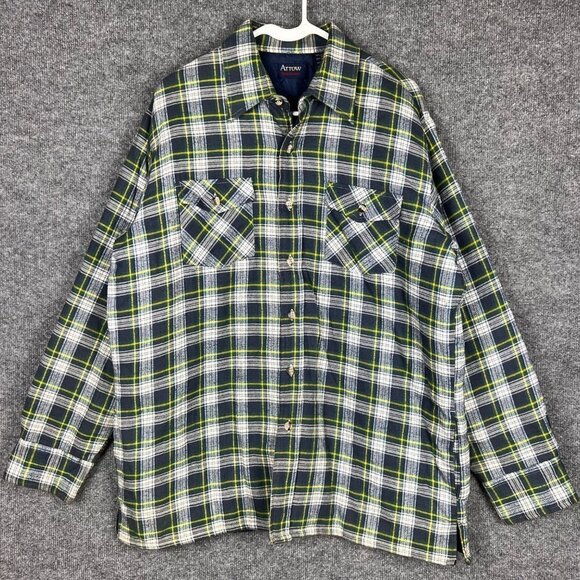 Vintage Arrow Sportswear Quilted‎ Cotton Blue Green Flannel Button Down Shirt L - Picture 1 of 10